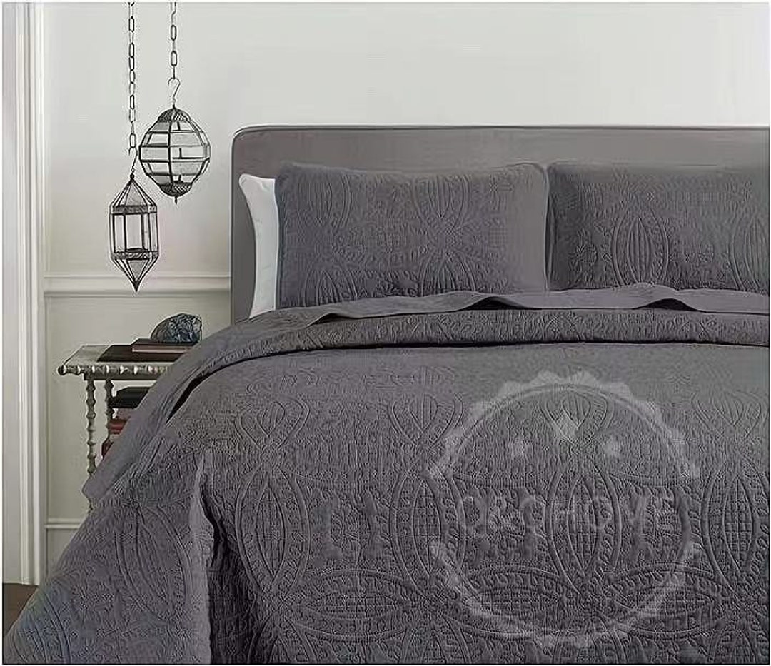 QQ HOME 3 Piece Charcoal Grey Quilt Set Lightweight Etsy