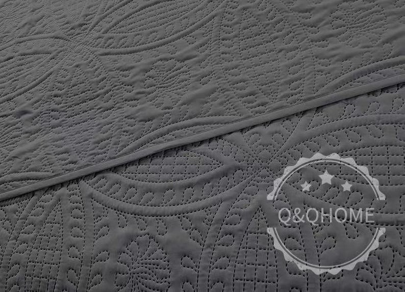 QQ HOME 3 Piece Charcoal Grey Quilt Set Lightweight Etsy