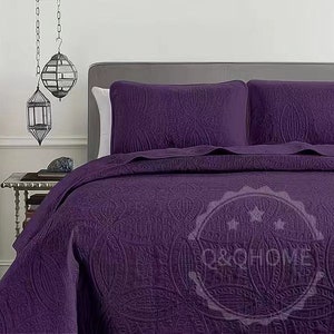 QQ HOME -3 Piece Purple Quilt Set,  Lightweight, Breathable, Machine Washable, Soft & Durable in Twin, Queen,King