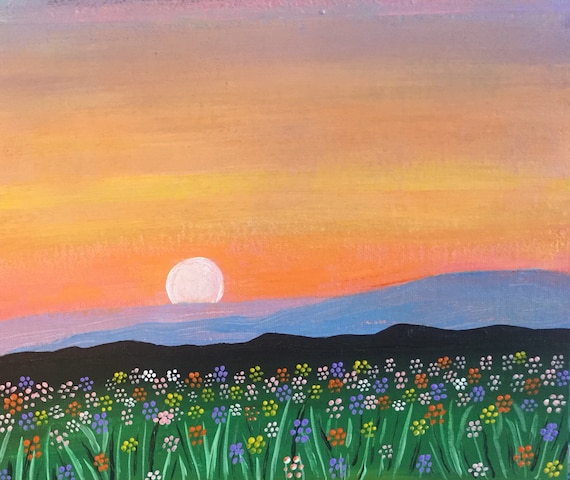 Acrylic Sunset Flower Field Decor