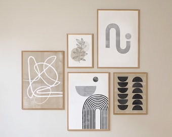 Set of 5 Printable Art, Wall Collage Kit, Downloadable Black White Art, Minimalist Gallery Wall ...
