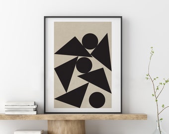 Geometric Black and Beige Triangle Circle Wall Art, Modern Minimalist Downloadable Art, Boho Print, Mid-Century Art, Scandinavian Home Decor