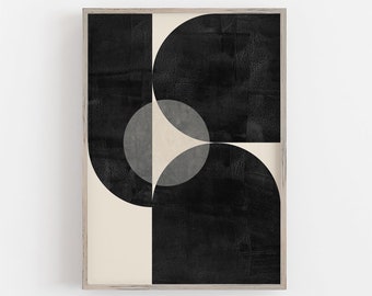 Geometric Black and Beige Abstract Shape Artwork, Mid-Century Modern Printable Art, Digital Download, Minimalist Poster, Boho Home Decor