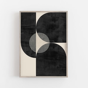 Arte geométrica em forma abstrata em preto e bege, arte moderna para impressão de meados do século, download digital, pôster minimalista, decoração de casa Boho