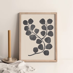 Abstract Black and Beige Plant Wall Art, Boho Digital Download, Modern Minimalist Printable Art, Mid-Century Home Decor, Cute Printable Art