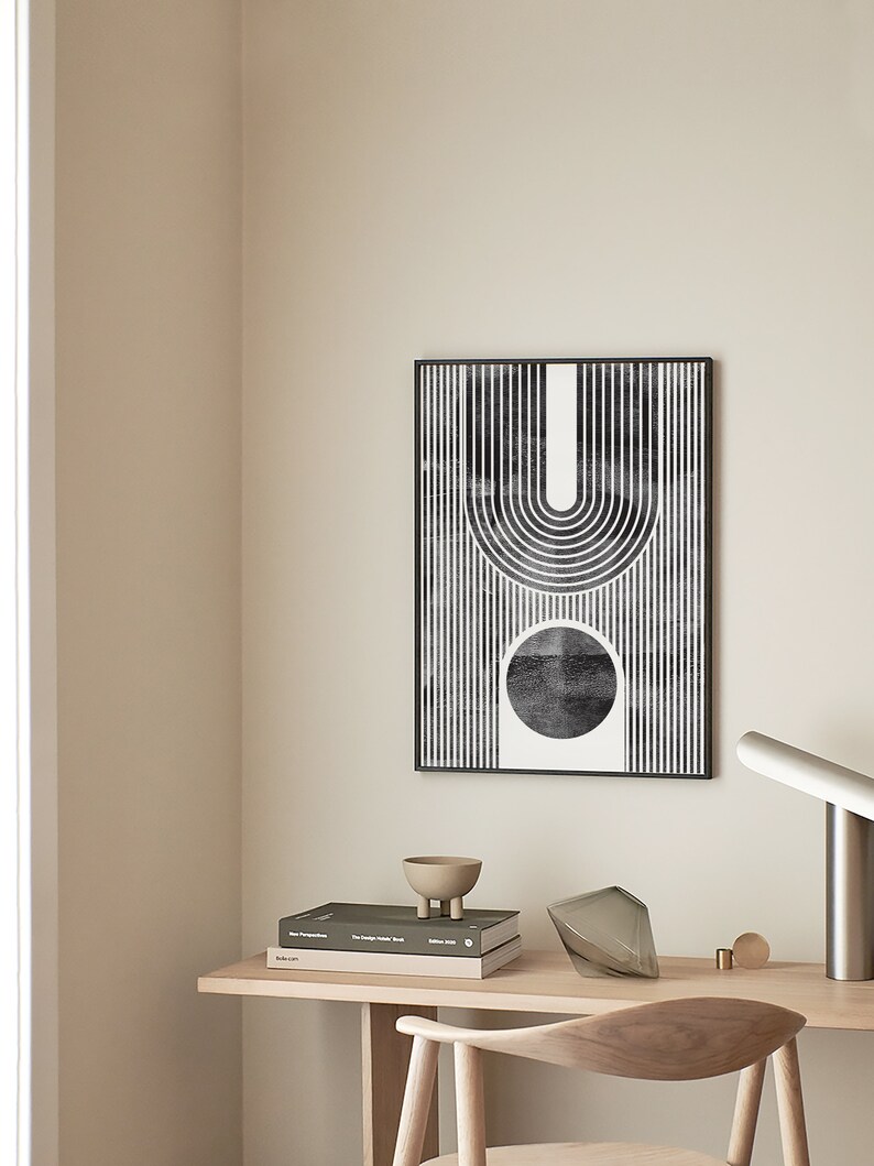 Geometric Black and White Circle Arch Art, Printable Line Wall Art ...