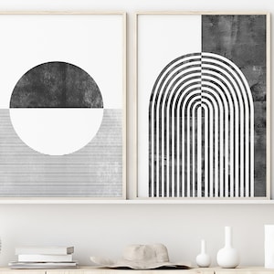 Set of 2 Geometric Print, Modern Wall Art, Printable Wall Art, Minimalist Art, Mid-Century Modern Print, Line Art, Black and White Art