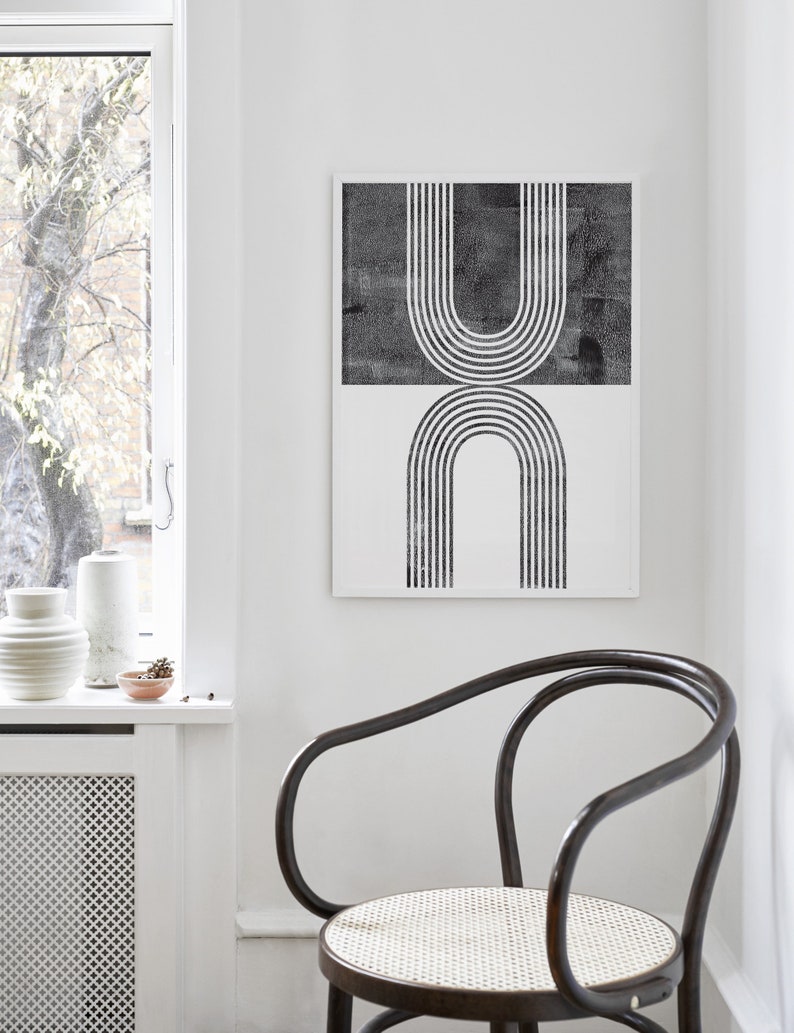 Set of 2 Black and White Geometric Arch Wall Art, Printable Wall Art ...