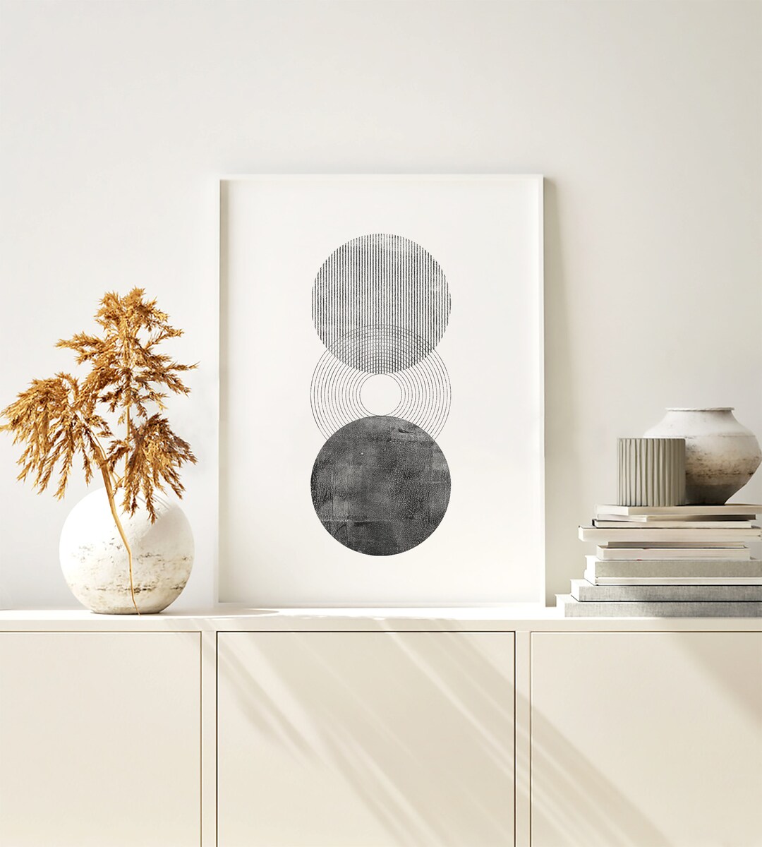 Geometric Black and White Minimalist Circle Wall Art, Printable Wall ...