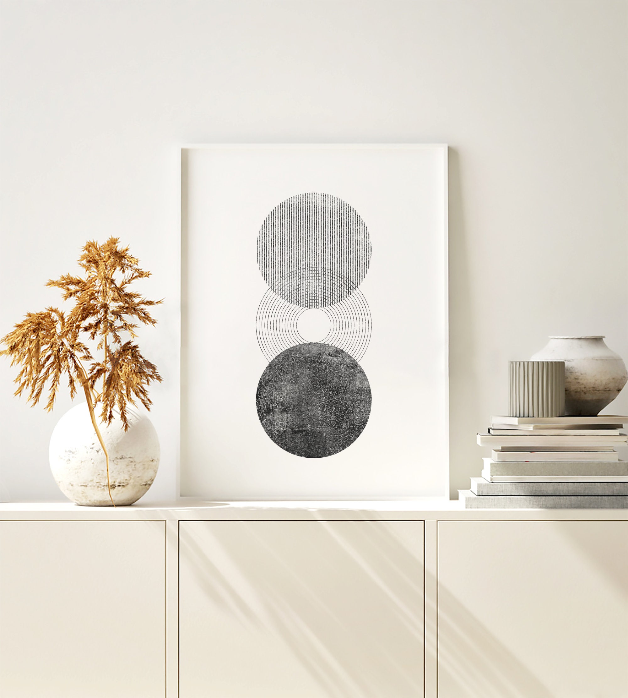 Geometric Black and White Minimalist Circle Wall Art, Printable Wall ...