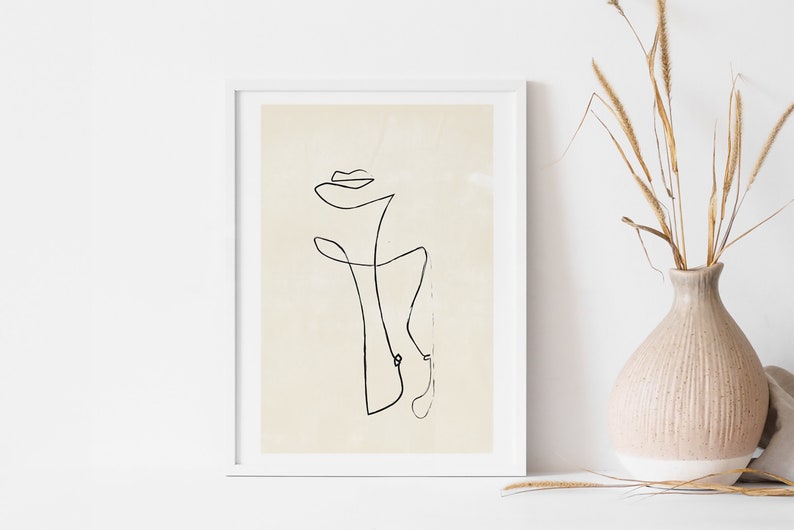 Black and Beige Abstract Women Lips and Boobs Line Drawing, Modern Minimal Print, Boho Home Decor, Scandinavian Design, Printable Wall Art image 4