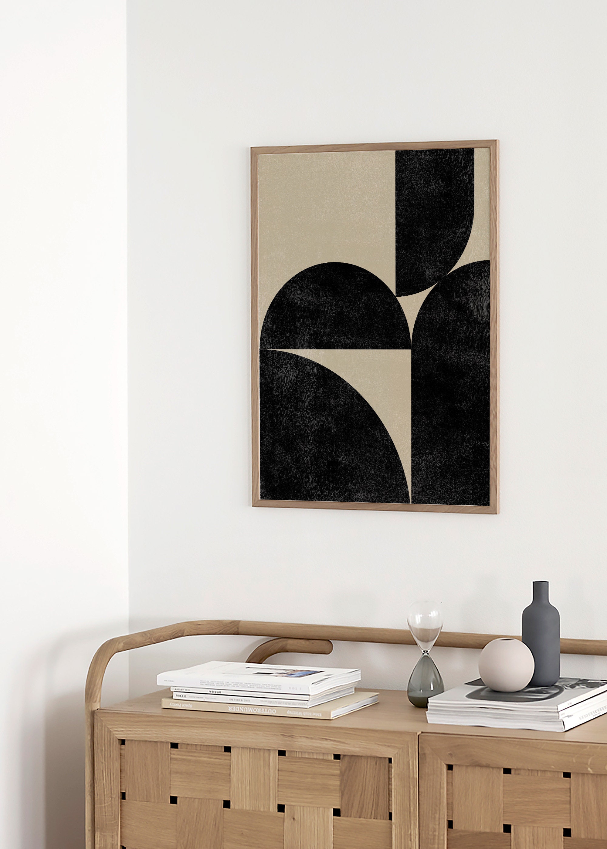 Abstract Beige and Black Geometric Shape Art, Printable Wall Art ...