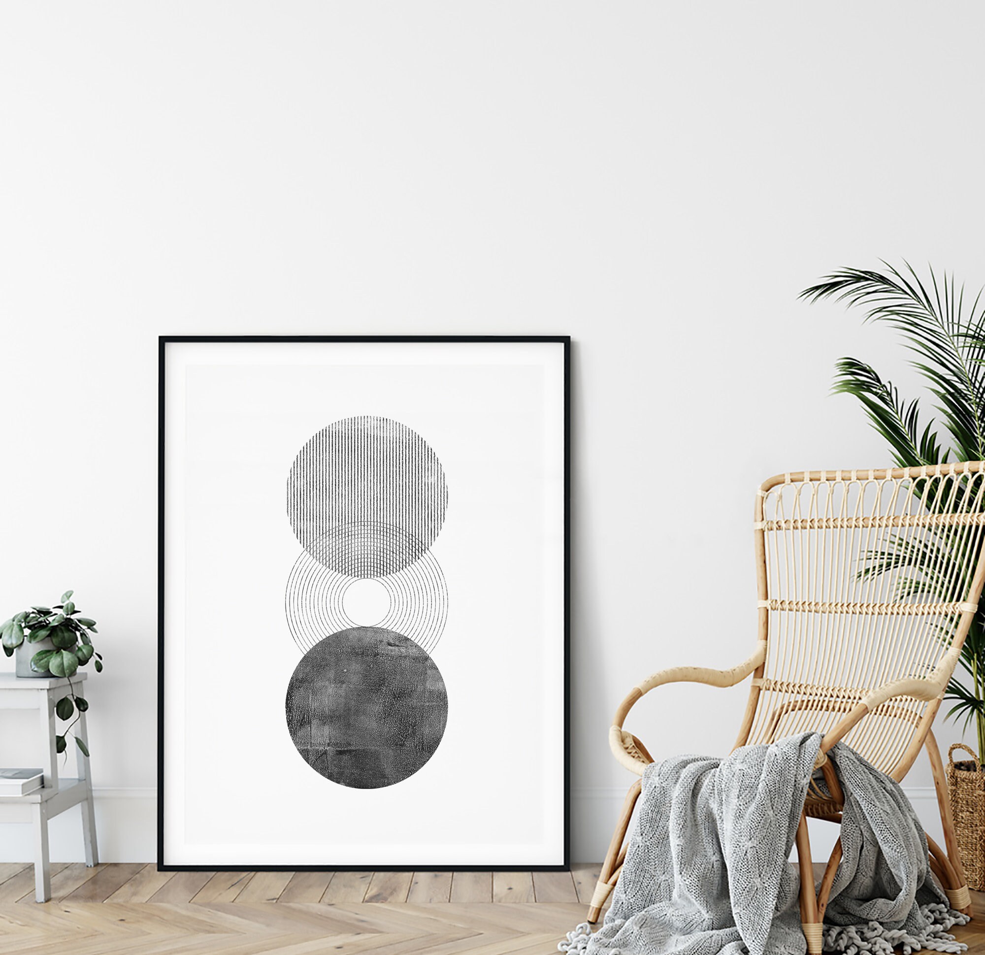 Geometric Black and White Minimalist Circle Wall Art, Printable Wall ...