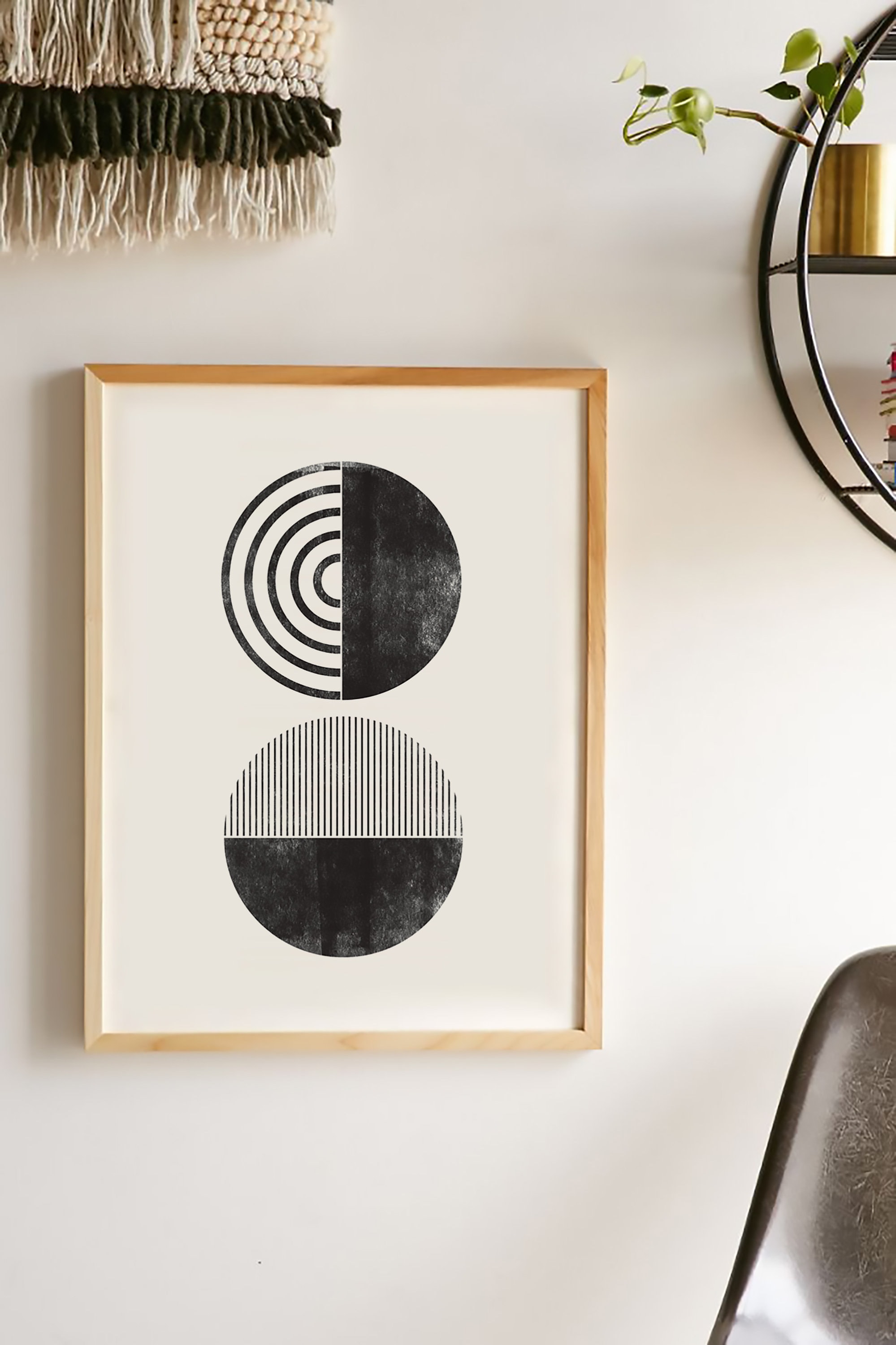 Set of 3 Black and White Geometric Wall Art Mid-Century | Etsy