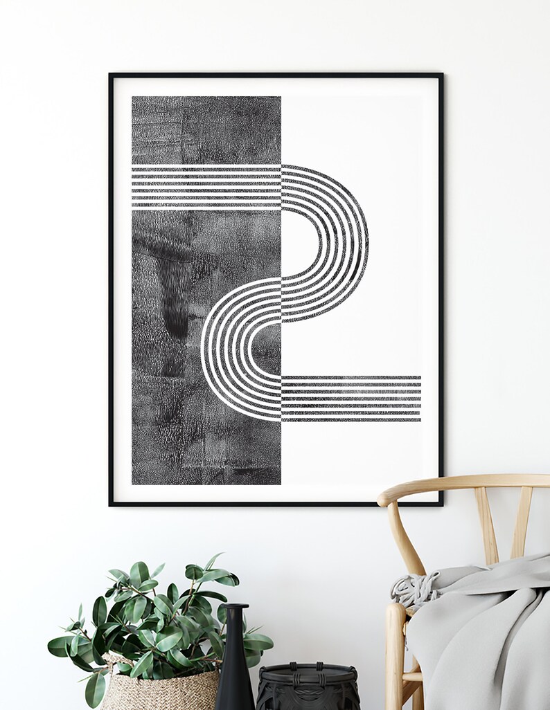 Black and White Geometric Line Wall Art, Abstract Printable Wall Art ...