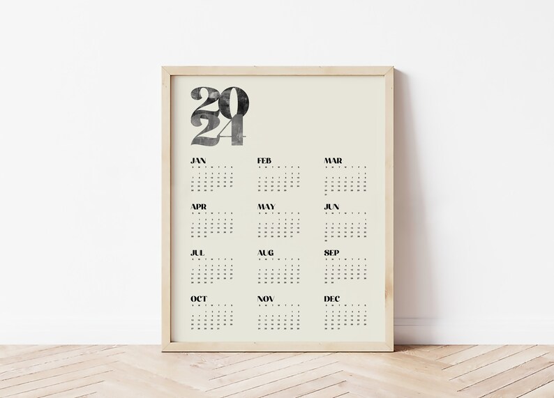 2024 Minimalist Printable Calendar, One Page Modern Wall Calendar, 12