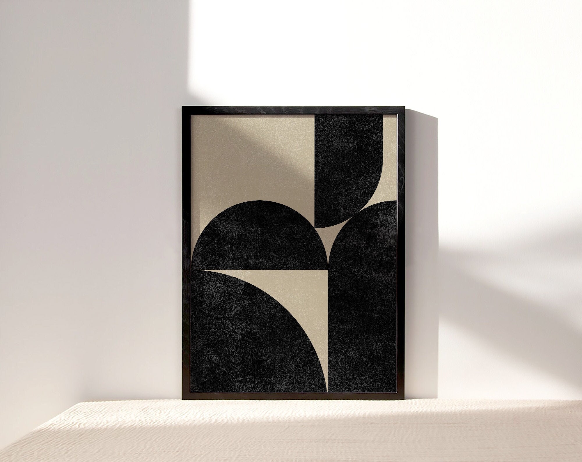 Abstract Beige and Black Geometric Shape Art, Printable Wall Art ...