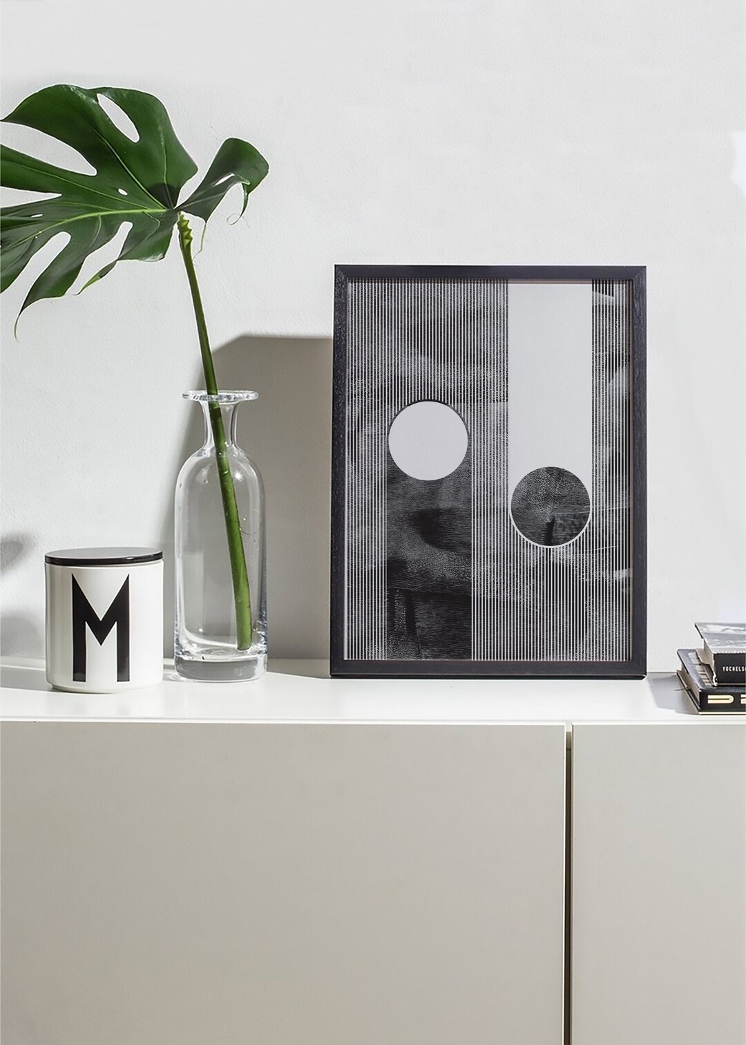 Geometric Black and White Line Circle Art, Printable Wall Art ...