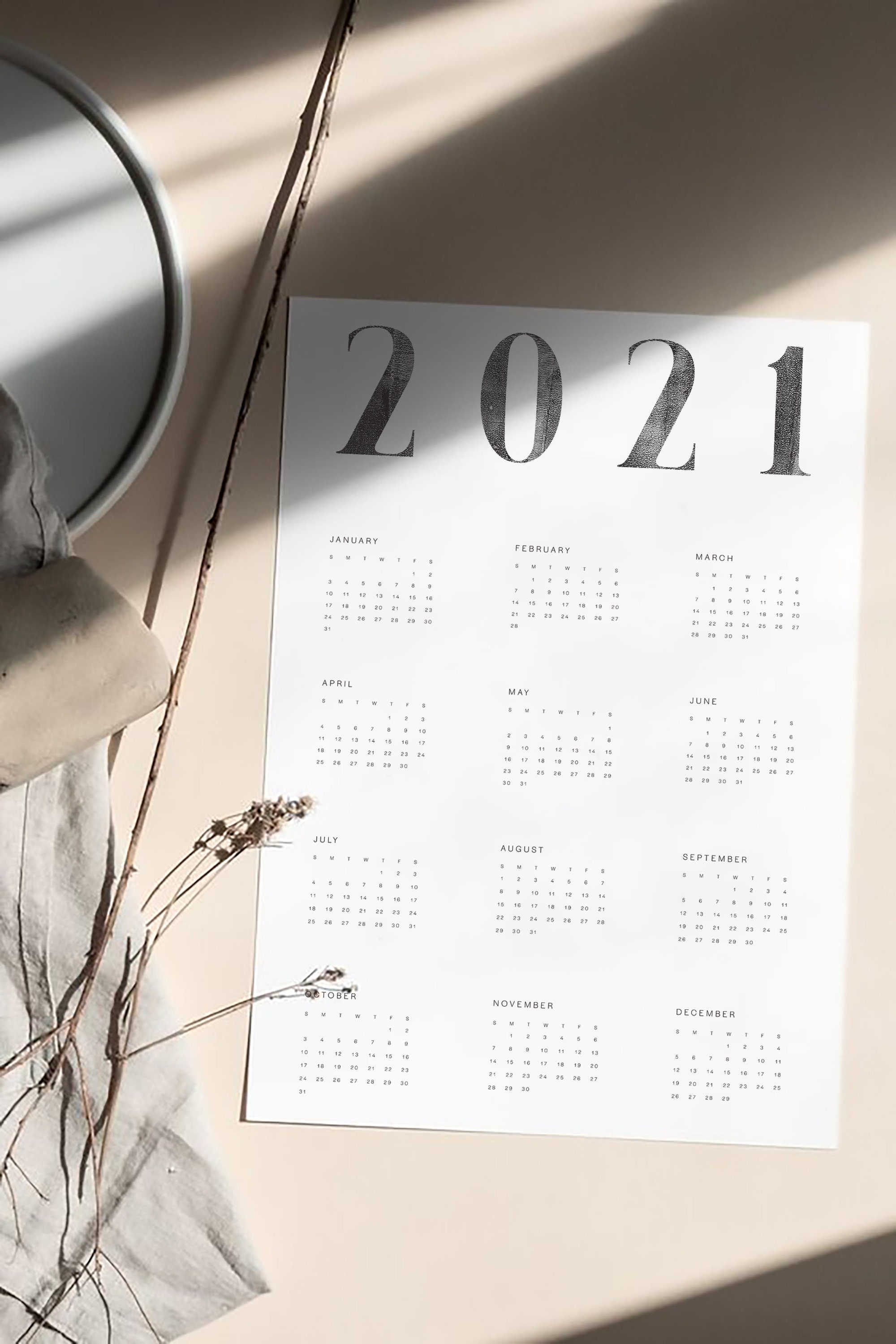 Minimalist 2021 Printable Wall Calendar Year At A Glance Etsy Uk