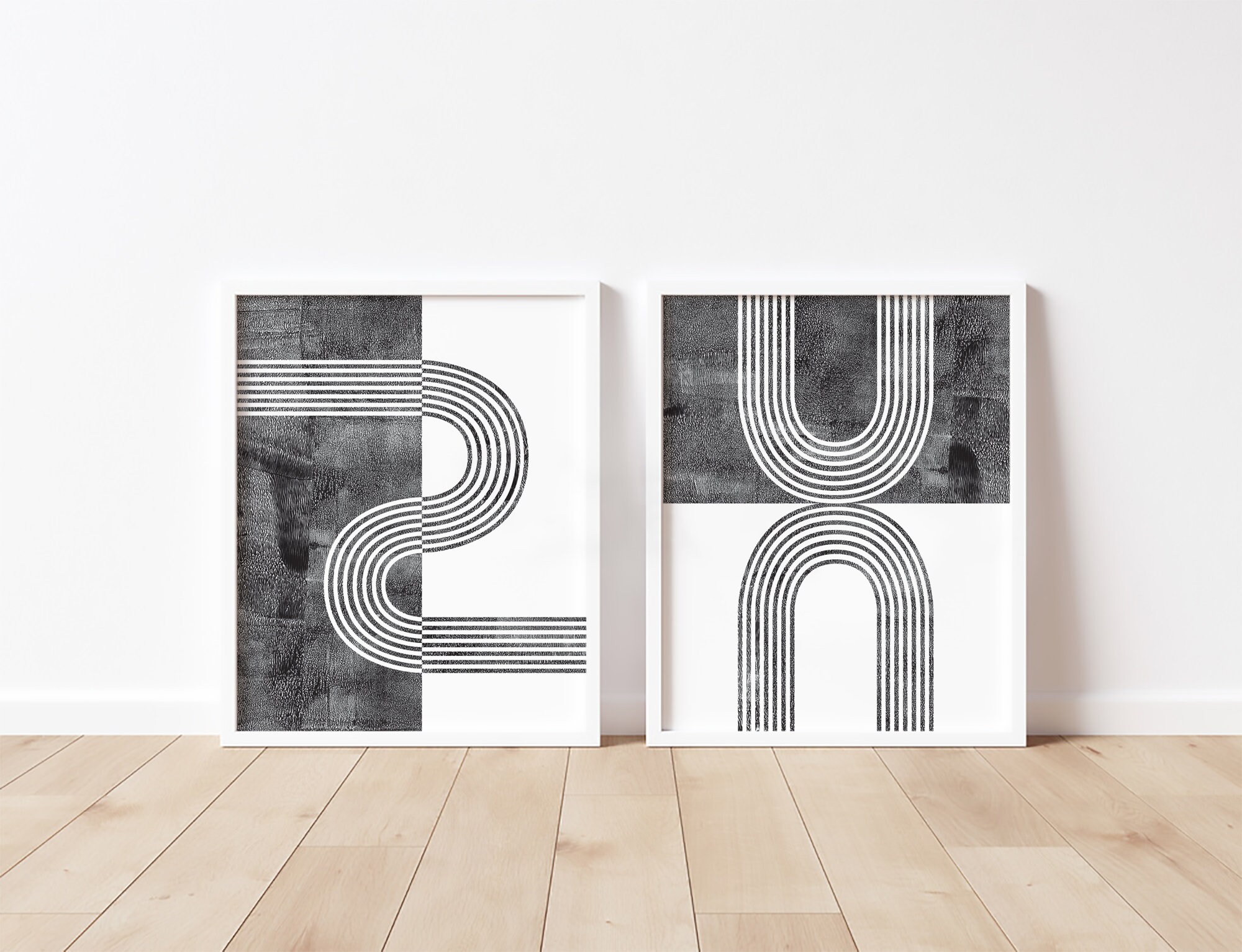 Set of 2 Black and White Geometric Arch Wall Art, Printable Wall Art ...