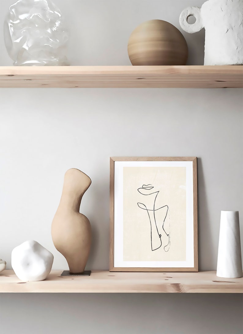 Black and Beige Abstract Women Lips and Boobs Line Drawing, Modern Minimal Print, Boho Home Decor, Scandinavian Design, Printable Wall Art image 2