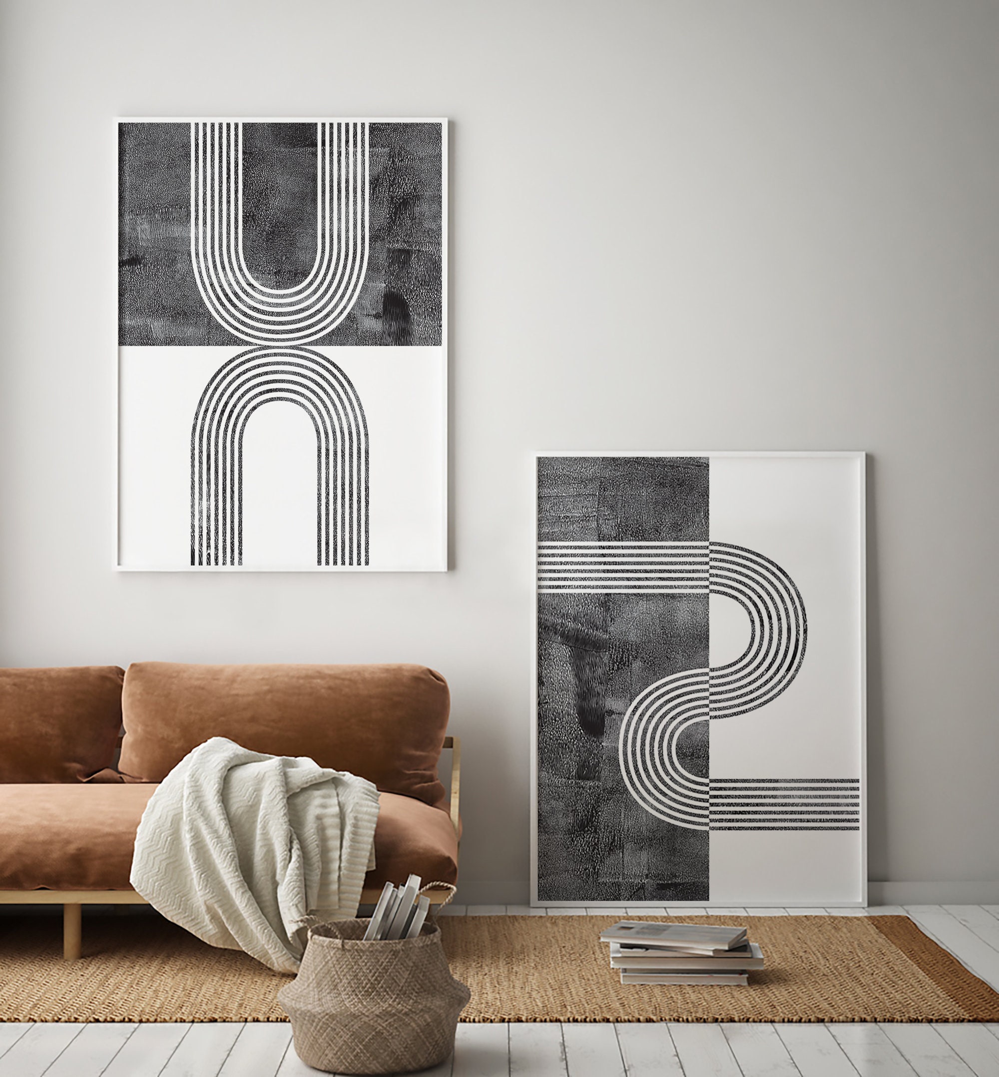 Set of 2 Black and White Geometric Arch Wall Art, Printable Wall Art ...