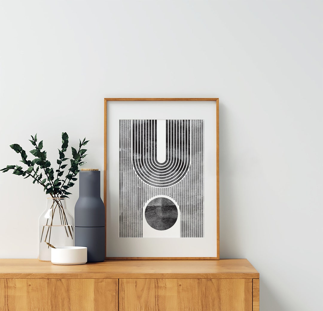 Geometric Black and White Circle Arch Art, Printable Line Wall Art ...