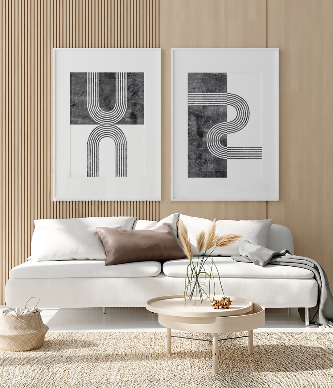 Set of 2 Black and White Geometric Arch Wall Art, Printable Wall Art ...