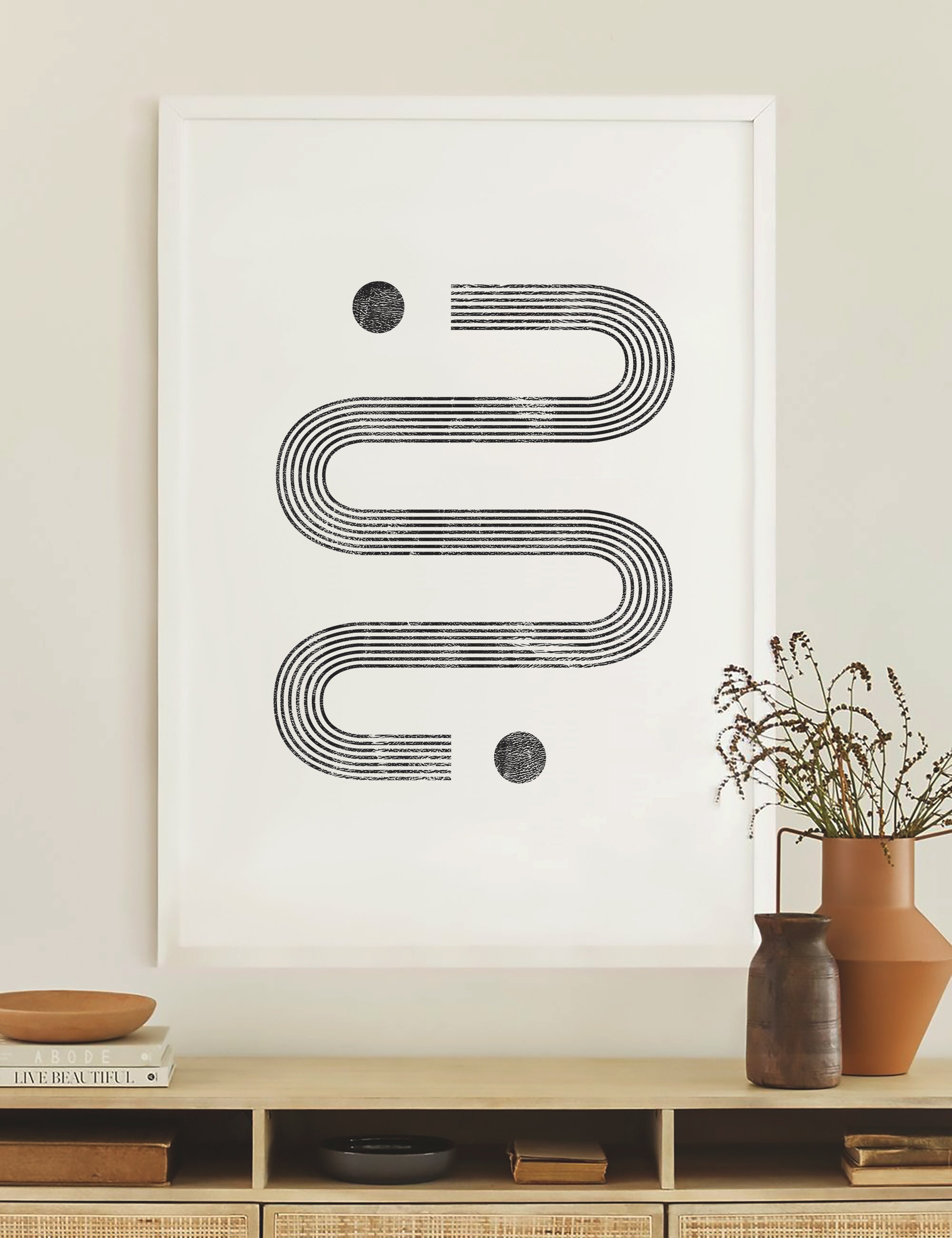 Black and White Geometric Line and Circle Wall Art, Abstract Printable ...