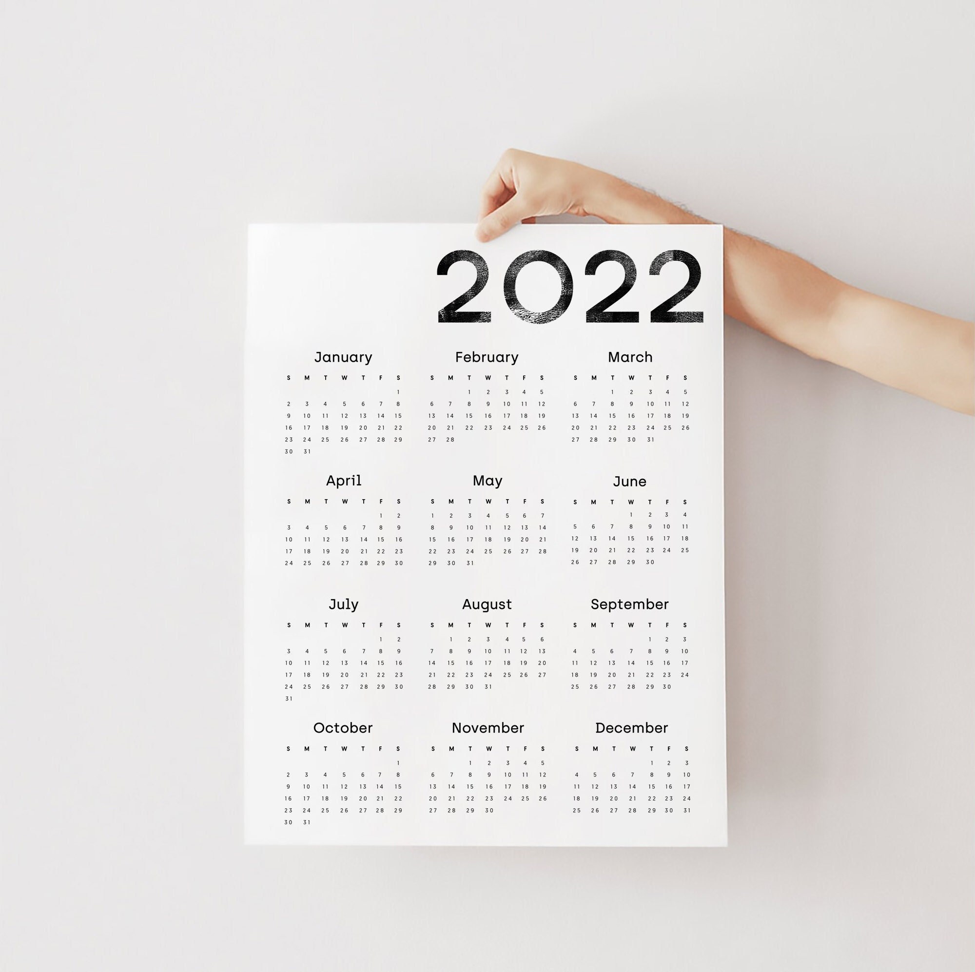 2022 modern minimalist printable wall calendar year at a etsy