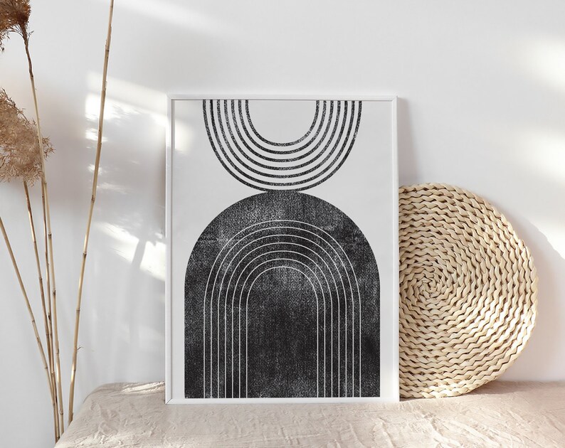 Set of 3 Black and White Geometric Wall Art, Mid-century Modern Art ...