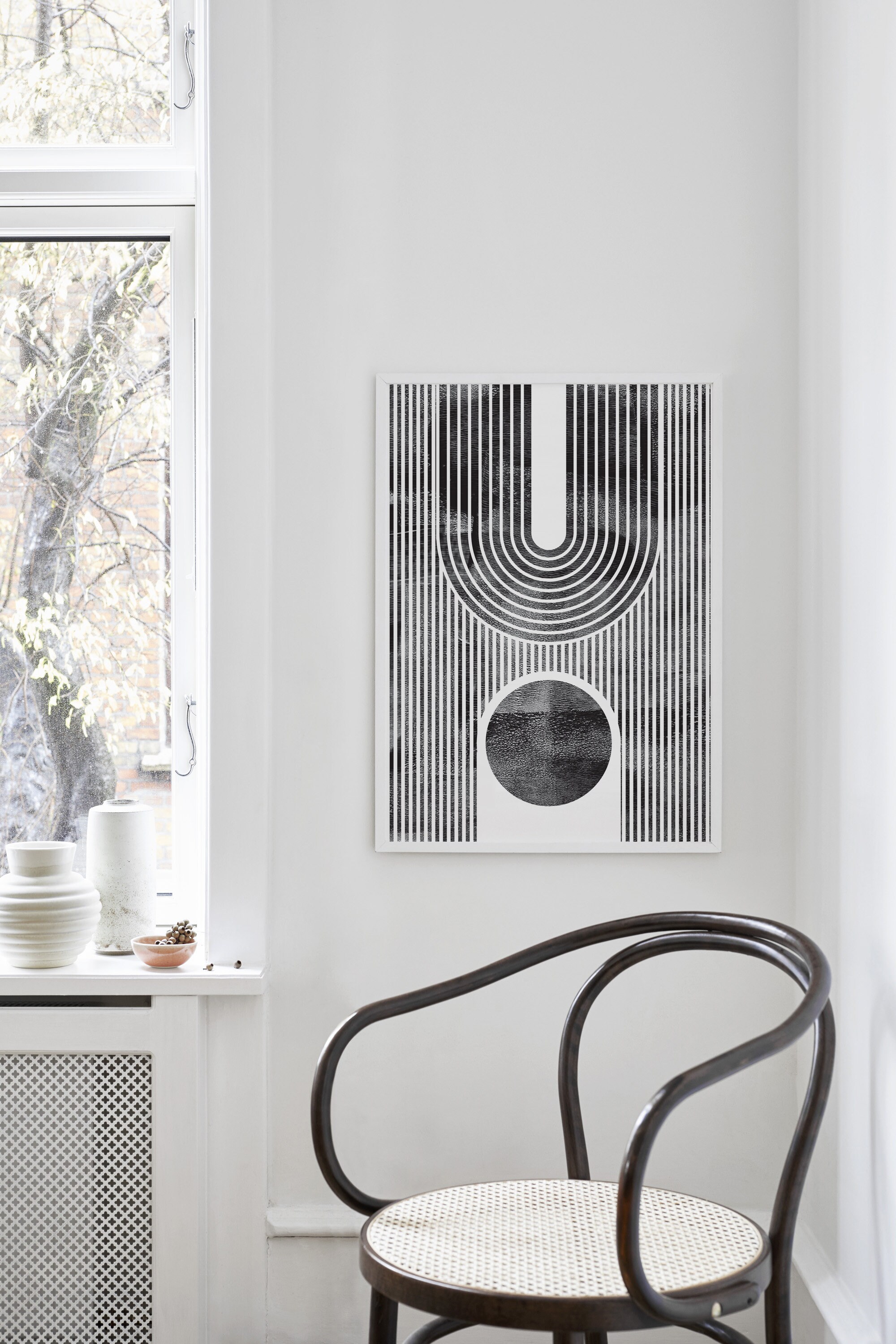 Geometric Black and White Circle Arch Art, Printable Line Wall Art ...