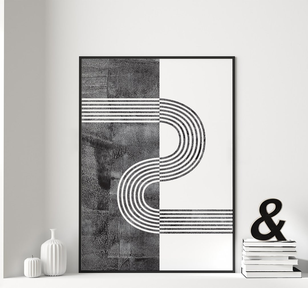 Black and White Geometric Line Wall Art, Abstract Printable Wall Art ...