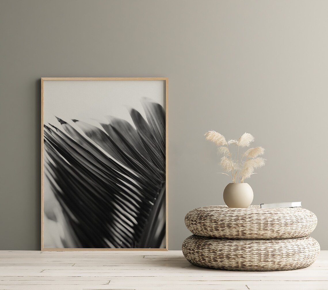 Black and White Boho Tropical Palm Frond, Boho Modern Wall Art ...