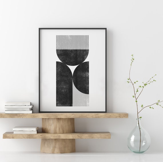 Geometric Black and White Minimalist Shapes Wall Art Mid - Etsy