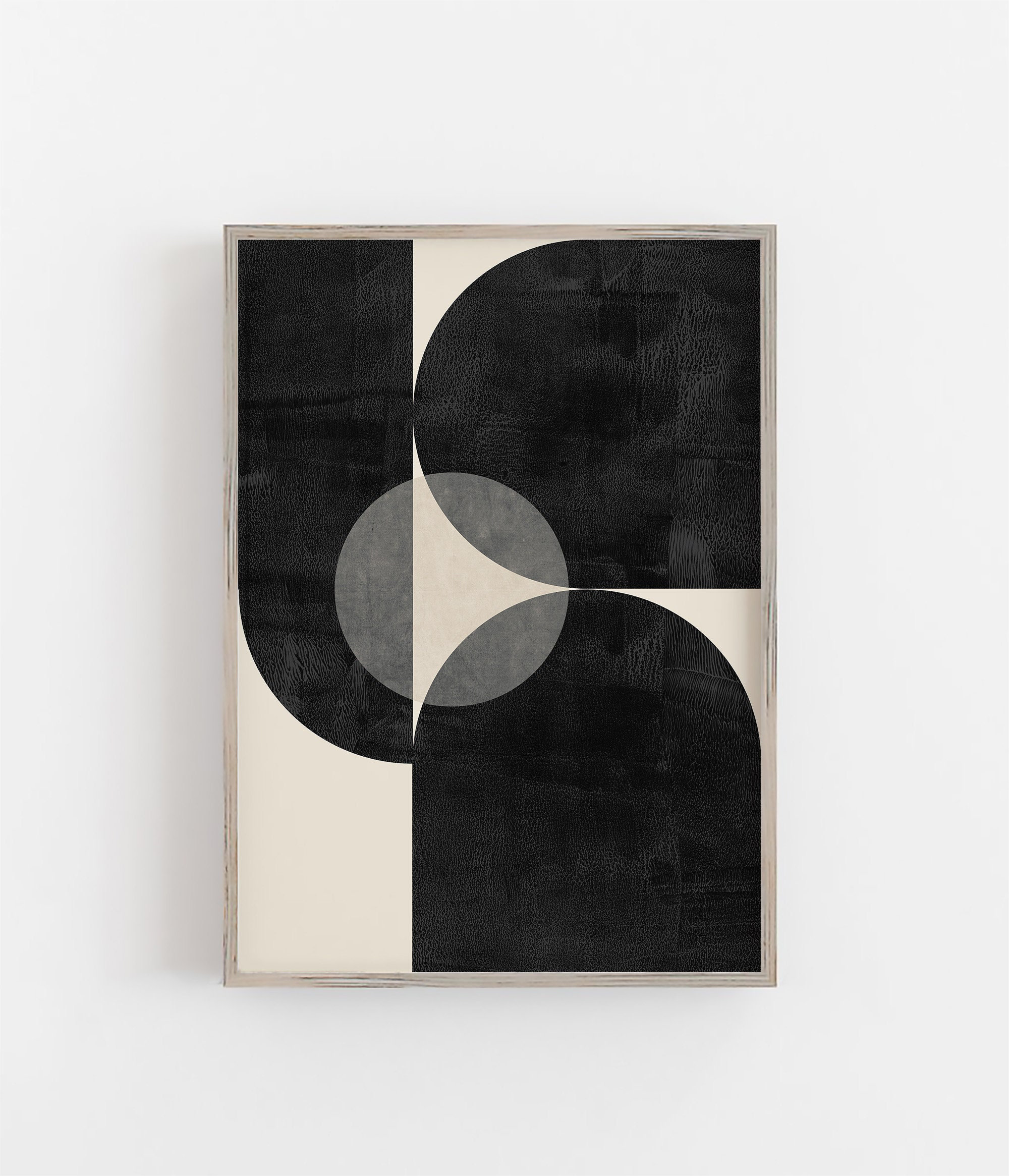GEOMETRIC ABSTRACT II 図案 幾何学絵画 テキスタイル見本帳 Geometric Black and Beige Abstract Shape Artwork, Mid-century