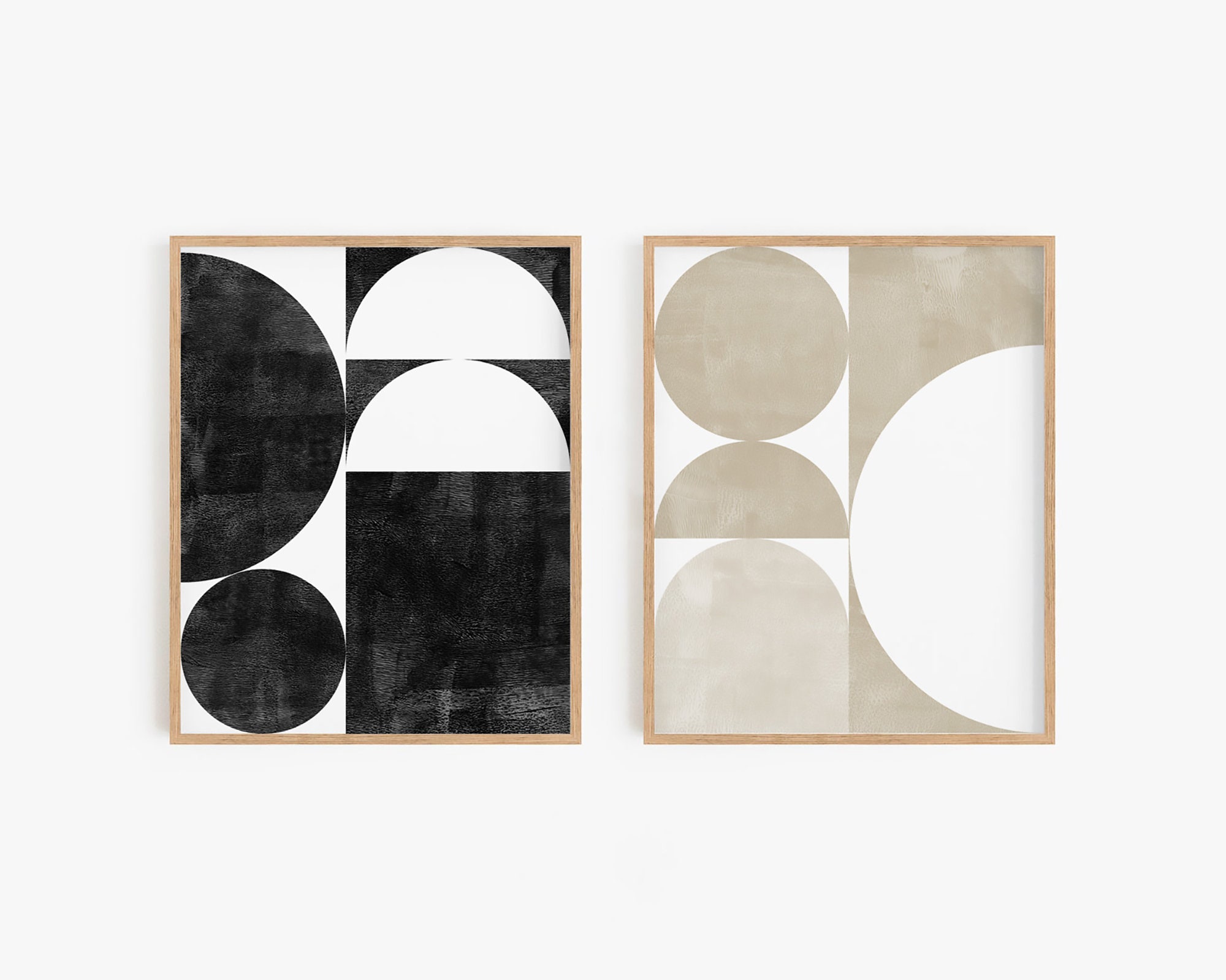 Set of 2 Geometric Black and Beige Shapes Print, Minimal Wall Art ...