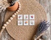 Watercolor Spring Floral Magnet Set of 6 | 2x2 Square Magnets | Pastel Botanical Garden Decor | Shabby Chic Romantic Gift