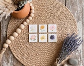 Vintage Floral Magnet Set of 6 | 2x2 Square Magnets | Antique Garden Pink Rose & Blue Flower Decor | Shabby Chic Cottagecore, Vol 1.