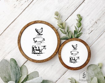 Rae Dunn Inspired Wood Signs For Tiered Trays, Decorative Trays And Minimalist Decor - Cluck, Oink, Moo (#7i).