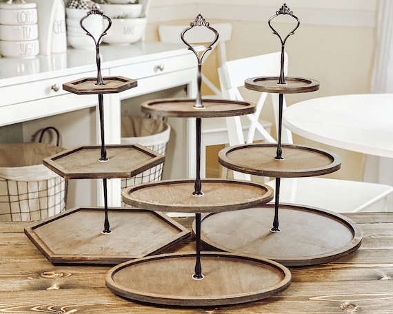 Rustic Wooden Three Tier Tray