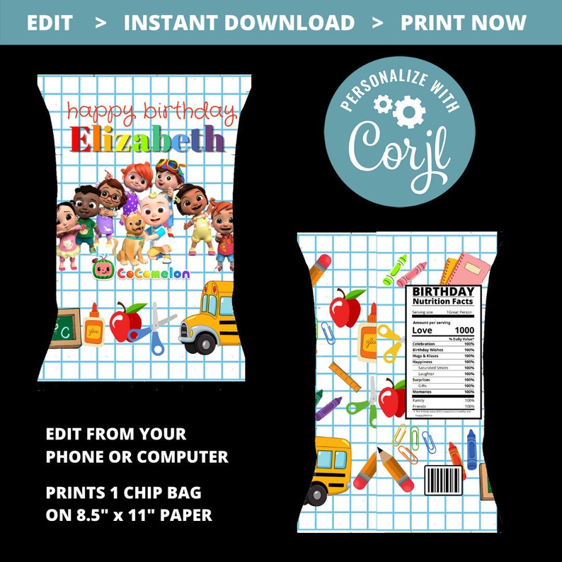 Cocomelon Kids Chip Bag School Theme Digital Chip Bag Etsy Cocomelon Kids Chip Bag School Theme Digital Chip Bag Etsy