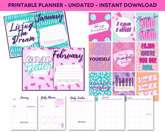 Printable Undated Planner Cute Colorful Girly Monthly Planner | Etsy