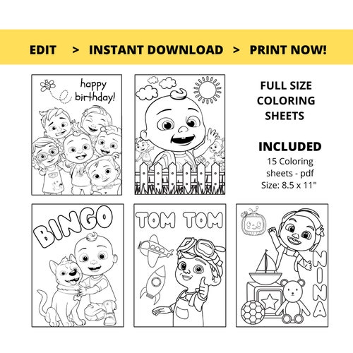 Cocomelon Coloring Sheets Cocomelon Party Cocomelon Birthday - Etsy