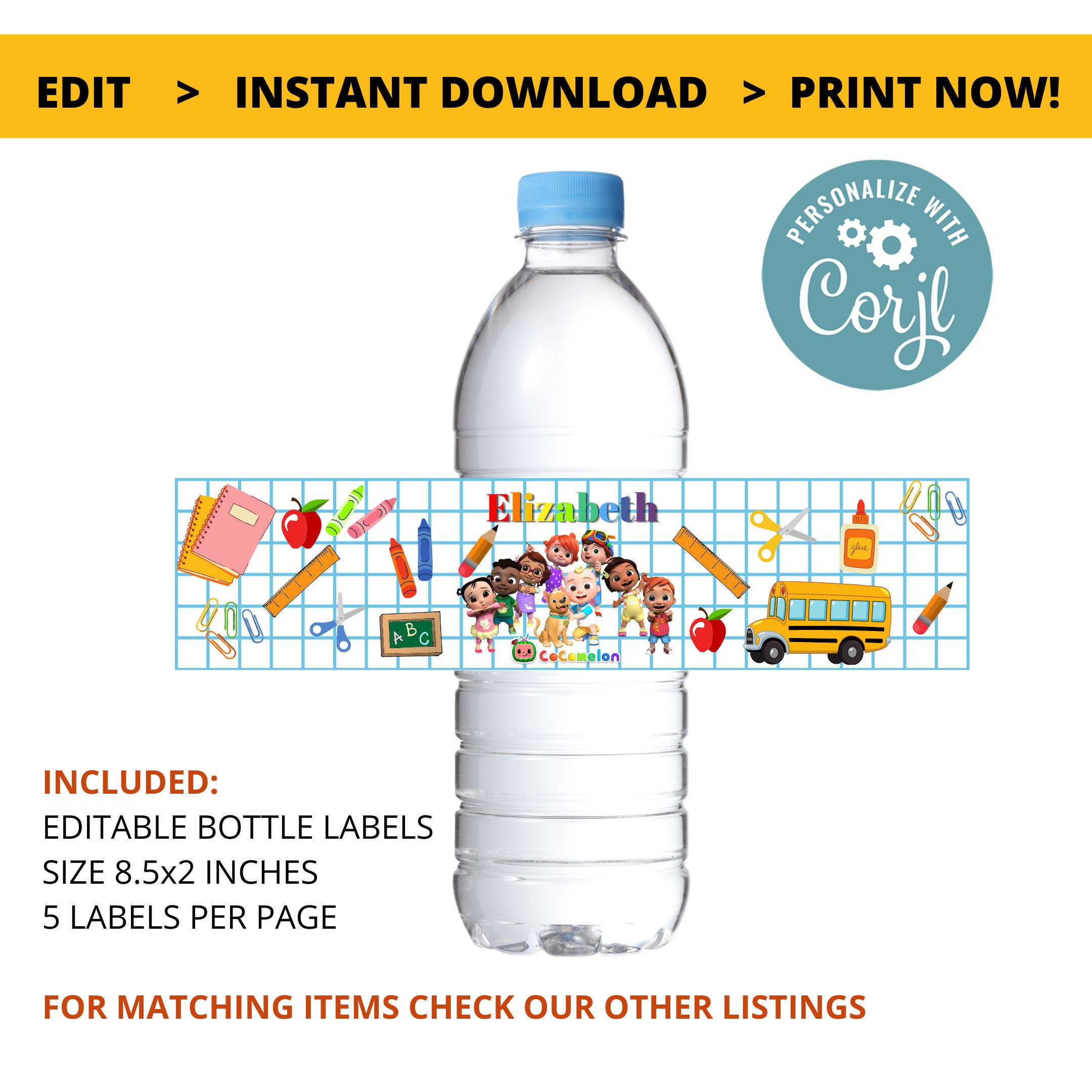 water bottle labels digital labels printable etsy pink