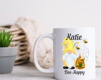 Personalised Bee Happy 11oz ceramic mug,  Mug Bee Gift, Bumble Bee gift