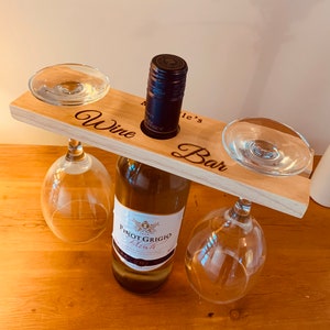 Personalised Wine Glass & Bottle Butler /wooden wine glass and bottle holder.  Ideal gift for couples, Christmas, anniversary, wedding