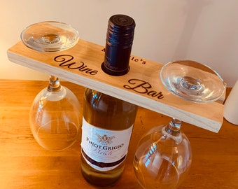 Personalised Wine Glass & Bottle Butler /wooden wine glass and bottle holder.  Ideal gift for couples, Christmas, anniversary, wedding
