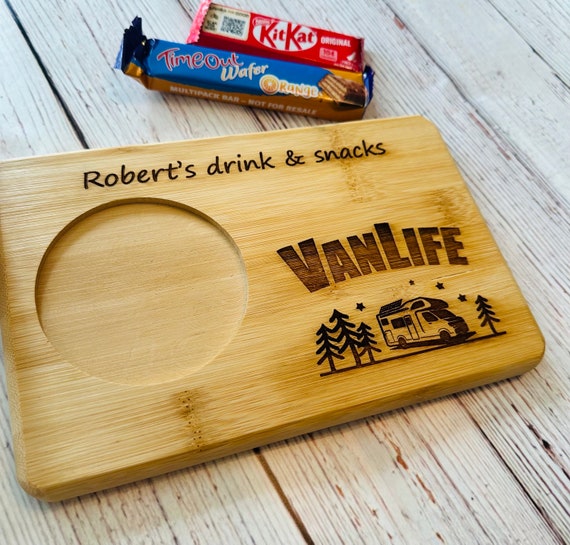 Van life personalised bamboo tea and biscuit board, 8 designs to choose from.