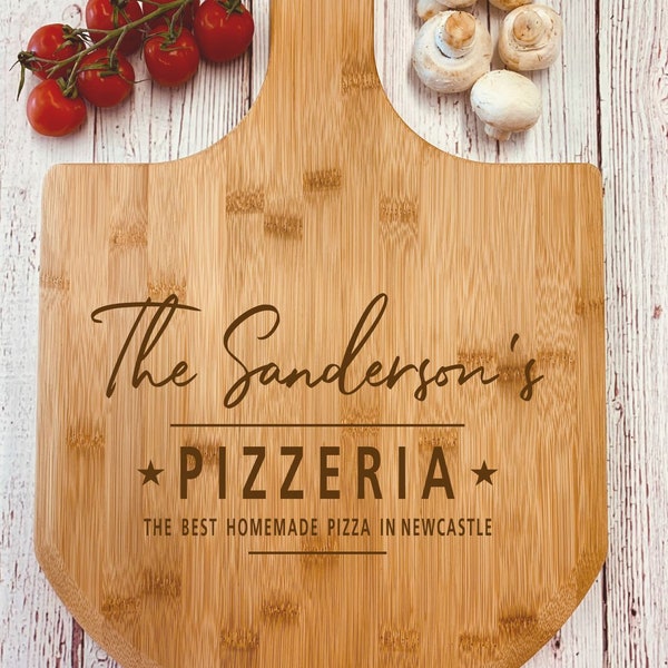 Personalised Bamboo Pizza Paddle, 3 designs to choose from. Custom Pizza Board, Pizza Plate, Pizza peel.  Ideal gift.